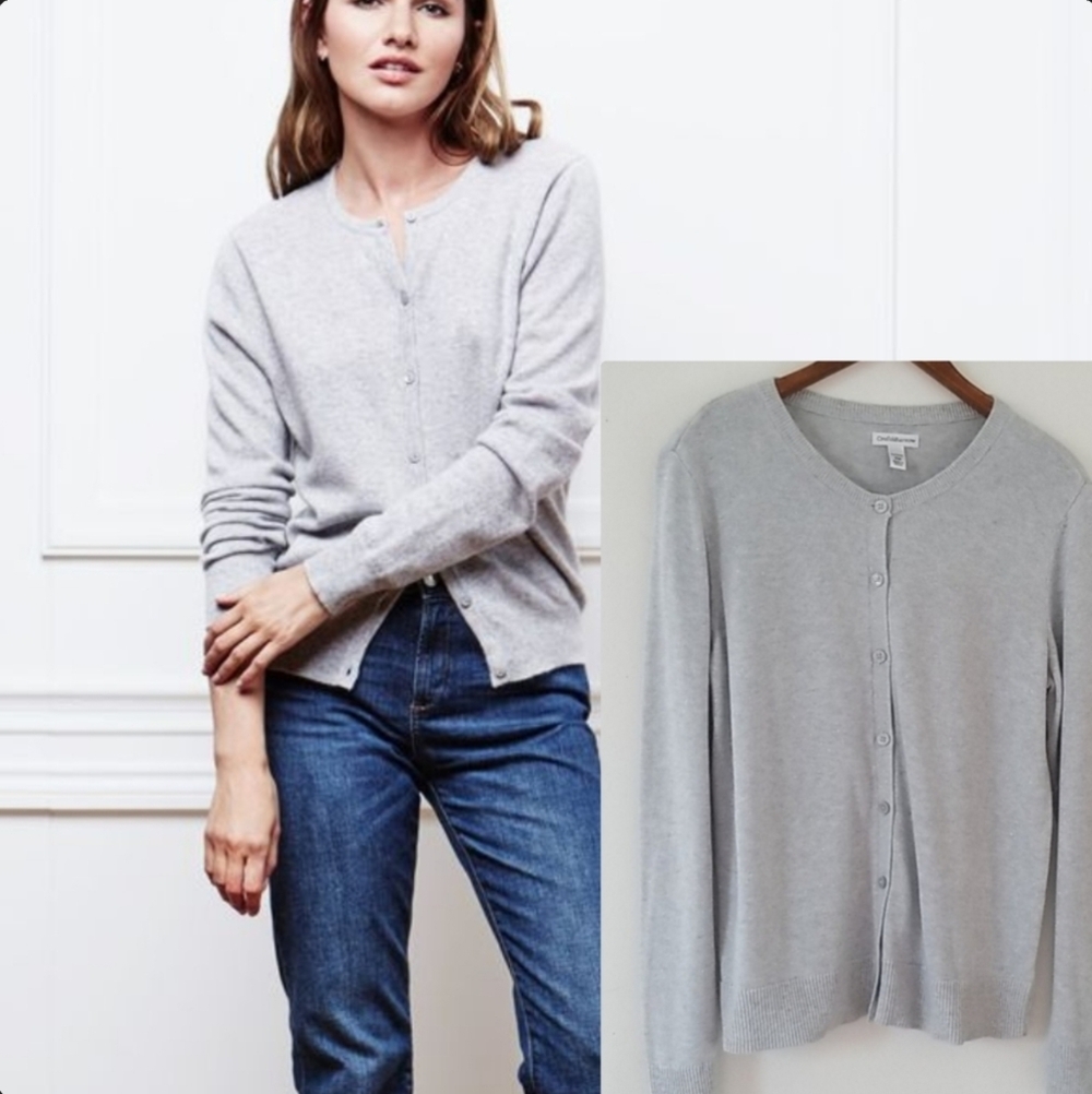Croft & Barrow Womens Metalic Silver Grey Cardigan